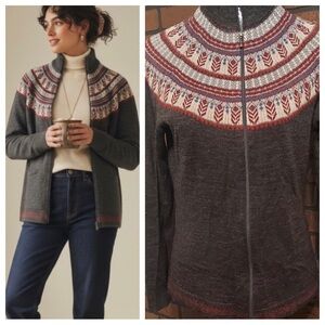 Woolrich Dark Academia Zip Cardigan Medium Fair Isle Yoke Scholarly Cozy